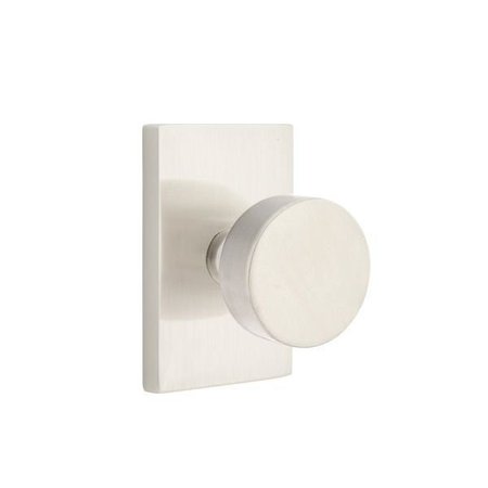 EMTEK Round Knob 2-3/8 in Backset Privacy w/Modern Rectangular Rose for 1-1/4 in to 2 in Door Satin Nickel 5212ROUUS15